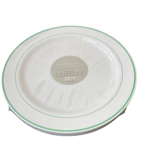 12 Count SHABBY CHIC Summer Green White 10.25" Disposable Dinner Plates NEW - Picture 6 of 11